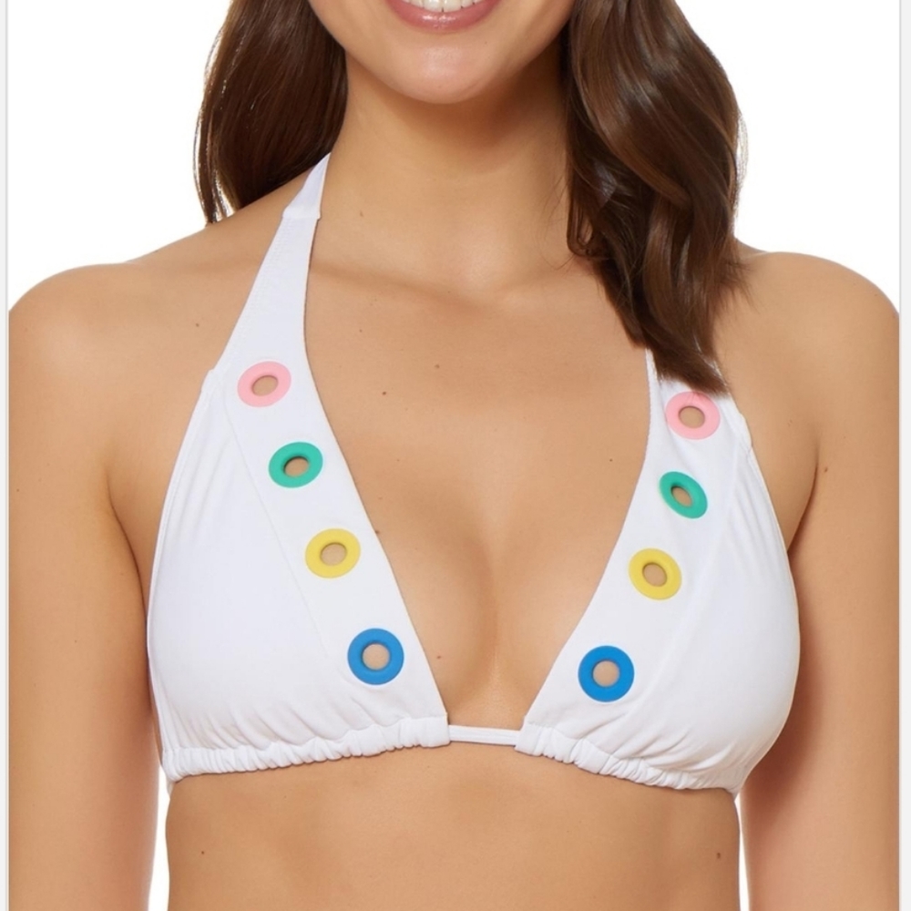 Bleu by Rod Triangle Halter Bikini Top, white, size 6